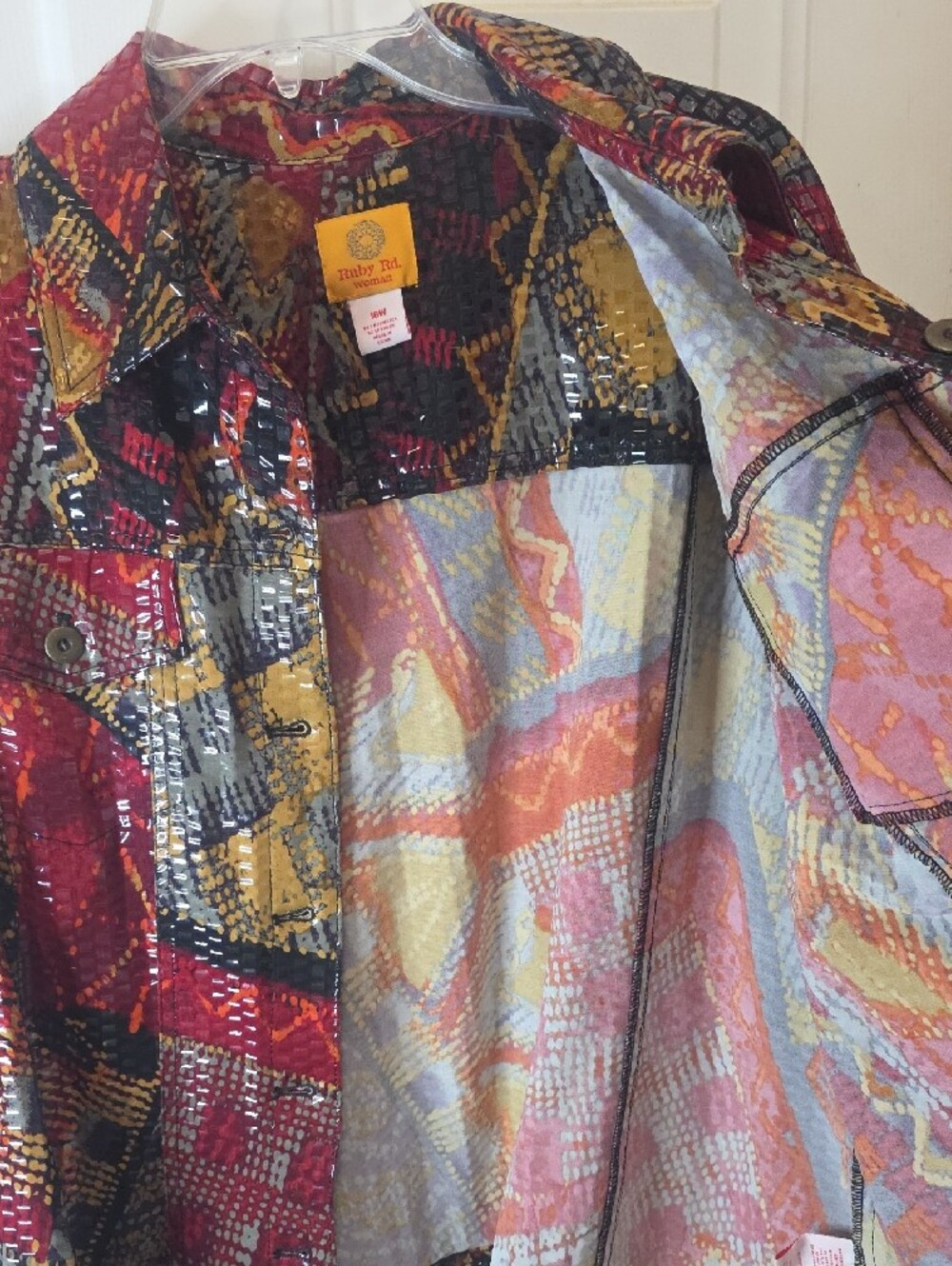 Ruby Rd. Multicolor Patchwork-Print Button Front Jacket - Picture 3 of 8
